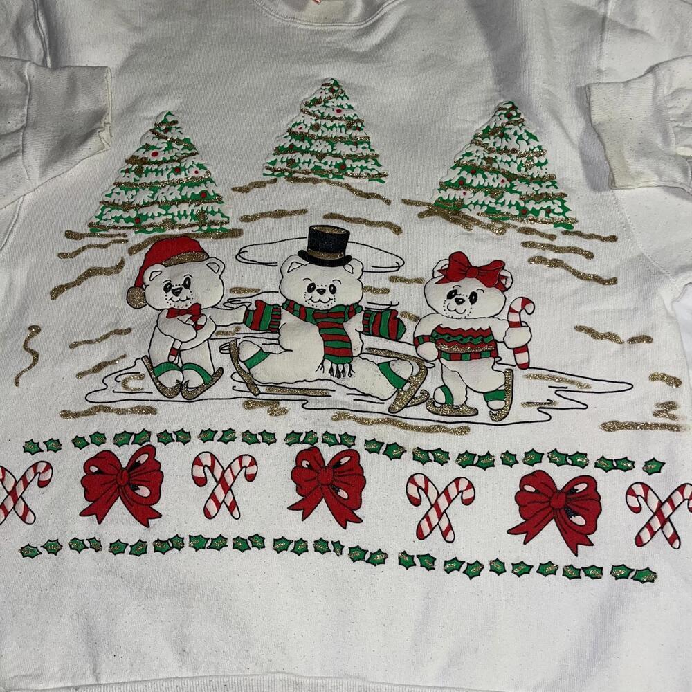 Vintage 90 Teddy Bear Christmas Woman’s large Sweater Fruit of the Loom Holiday - Picture 6 of 7